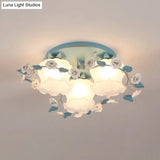 Pastoral Half - Open Flower Ceiling Lamp - 3/5 - Light Semi Mount Lighting With Frosted Glass &