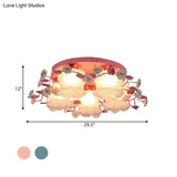 Pastoral Half - Open Flower Ceiling Lamp - 3/5 - Light Semi Mount Lighting With Frosted Glass &