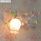 Pastoral Metal Floral Wall Lamp Sconce - 1-Light Fixture In Yellow/Pink/Blue