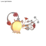 Pastoral Metal Floral Wall Lamp Sconce - 1-Light Fixture In Yellow/Pink/Blue