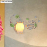 Pastoral Metal Floral Wall Lamp Sconce - 1-Light Fixture In Yellow/Pink/Blue