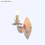 Pastoral Metallic Candle Wall Sconce: Blue/Pink 1-Light Lamp With Flower Deco