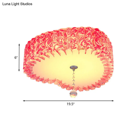 Pastoral Pink Acrylic Led Flushmount With Loving Heart And Crystal Ball Warm/3 Color Lighting
