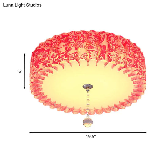 Pastoral Pink Acrylic Led Flushmount With Loving Heart And Crystal Ball – Warm/3 Color Lighting