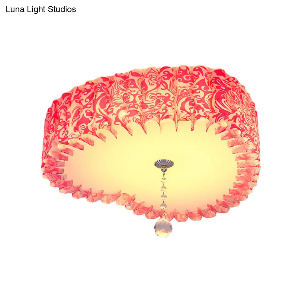 Pastoral Pink Acrylic Led Flushmount With Loving Heart And Crystal Ball – Warm/3 Color Lighting