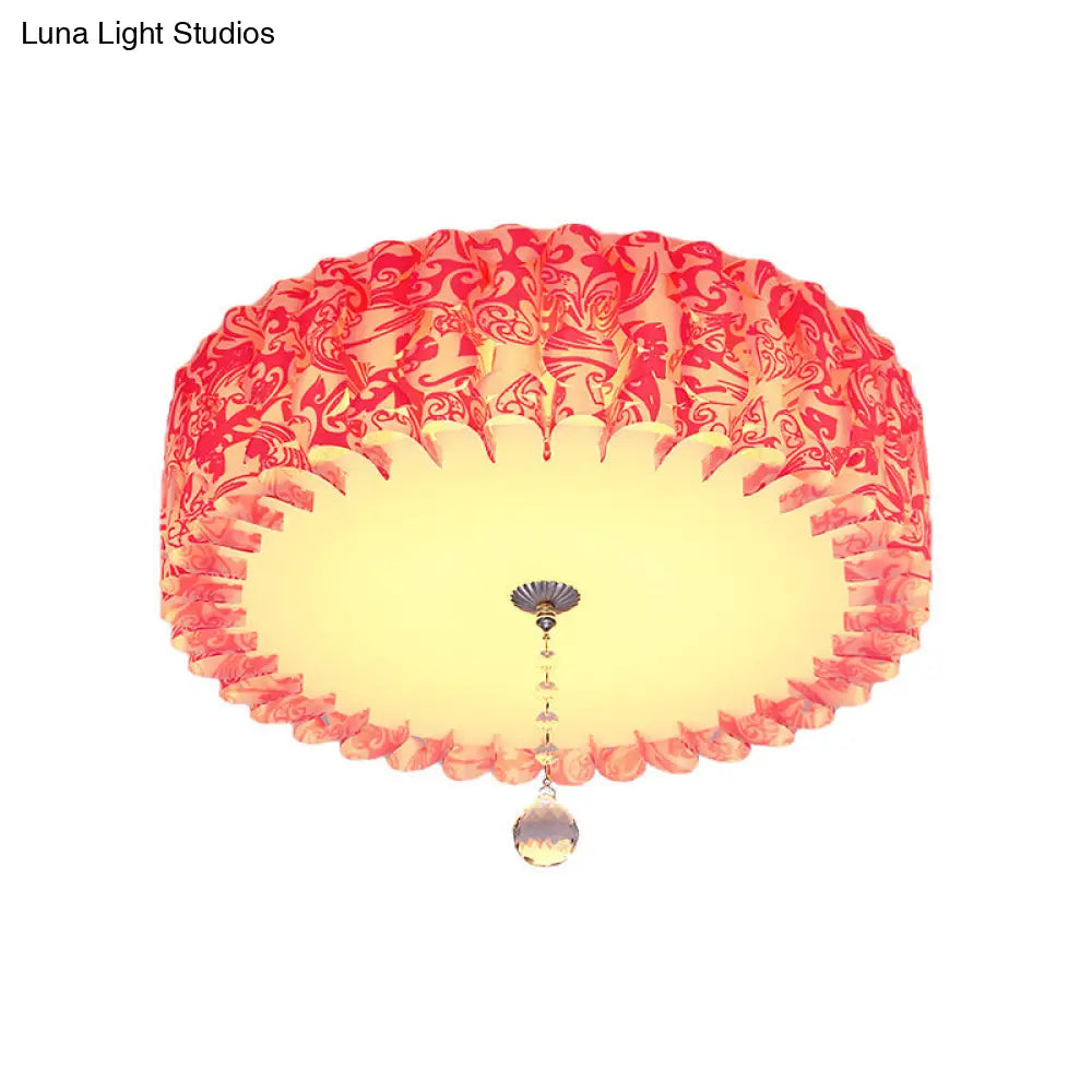 Pastoral Pink Acrylic Led Flushmount With Loving Heart And Crystal Ball Warm/3 Color Lighting
