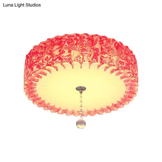 Pastoral Pink Acrylic Led Flushmount With Loving Heart And Crystal Ball Warm/3 Color Lighting