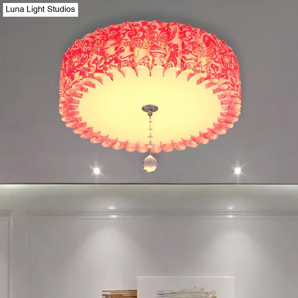 Pastoral Pink Acrylic Led Flushmount With Loving Heart And Crystal Ball – Warm/3 Color Lighting