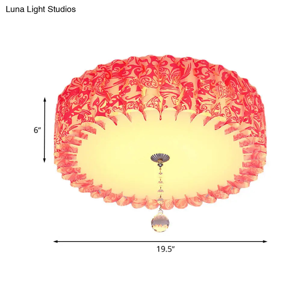 Pastoral Pink Acrylic Led Flushmount With Loving Heart And Crystal Ball Warm/3 Color Lighting