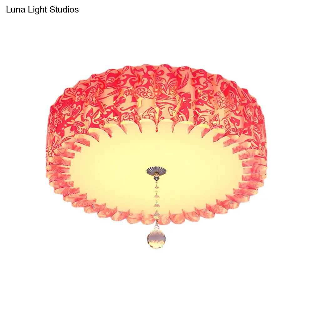 Pastoral Pink Acrylic Led Flushmount With Loving Heart And Crystal Ball – Warm/3 Color Lighting