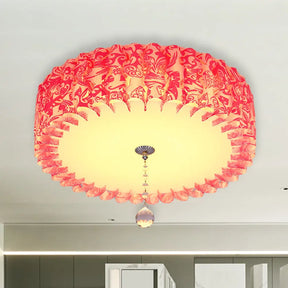 Pastoral Pink Acrylic Led Flushmount With Loving Heart And Crystal Ball – Warm/3 Color Lighting /
