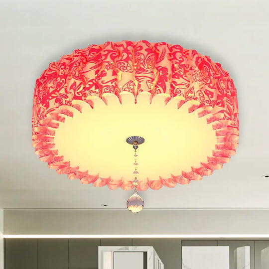 Pastoral Pink Acrylic Led Flushmount With Loving Heart And Crystal Ball – Warm/3 Color Lighting /