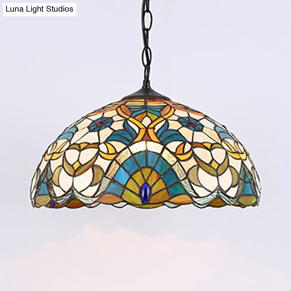 Peacock Dome Tiffany Pendant Light - Single Stained Glass Suspension