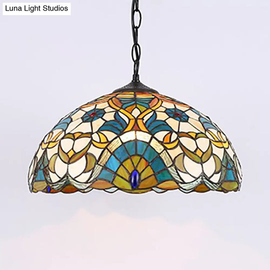 Peacock Dome Tiffany Pendant Light - Single Stained Glass Suspension