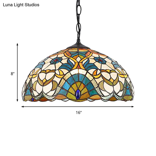 Peacock Dome Tiffany Pendant Light - Single Stained Glass Suspension