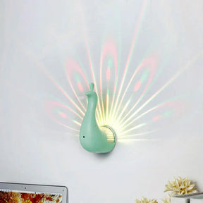 Peacock Night Light - Creative Animal Led Wall For Hallway & Childs Bedroom Green