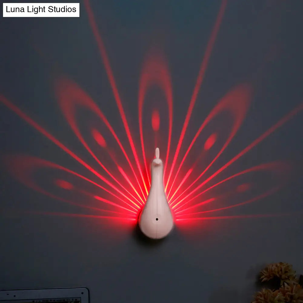 Peacock Night Light - Creative Animal Led Wall For Hallway & Childs Bedroom White