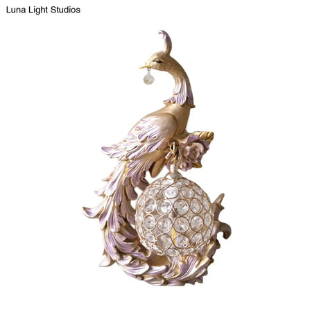 Peacock Sconce Light: Retro Wall Mounted With Globe Shade Left/Right Facing White/Blue/Purple Resin
