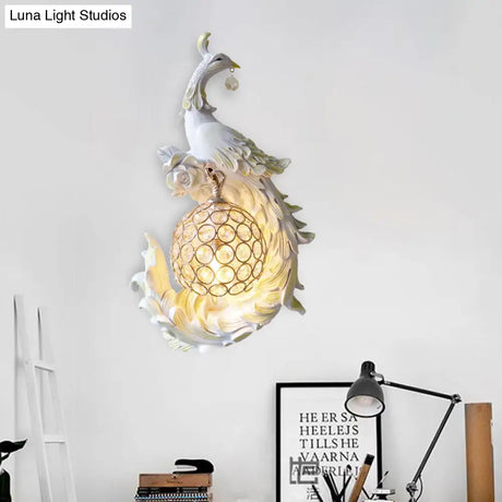 Peacock Sconce Light: Retro Wall Mounted With Globe Shade Left/Right Facing White/Blue/Purple Resin