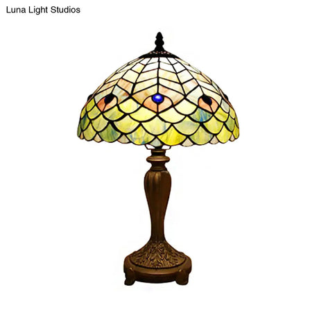 Peacock Stained Glass Desk Reading Light By Tiffany - Elegant Green Hue For Cloth Shop