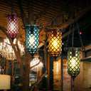 Pencil Glass Pendant Lamp - Antique Hanging Light Fixture With Blue/Green/Purple Tones For Living