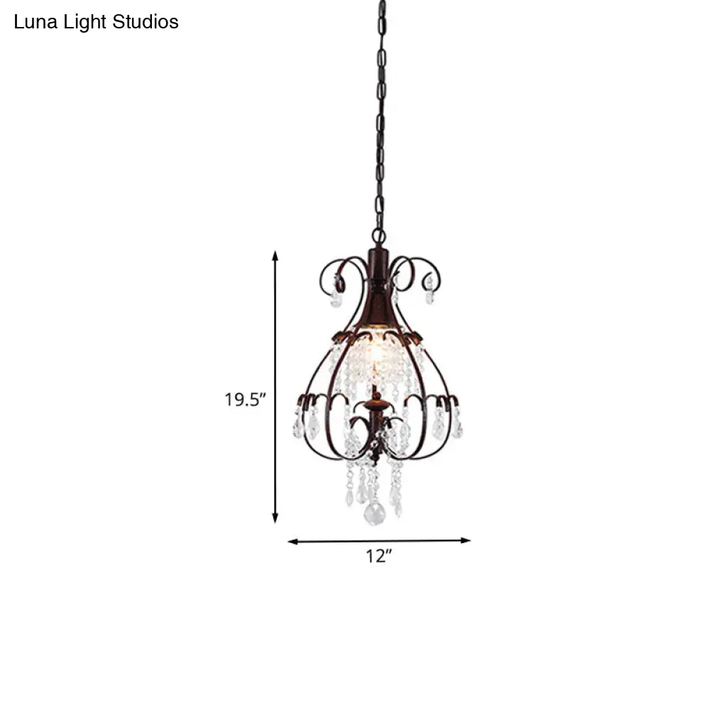 Pendulum Coffee Hanging Light - Elegant Crystal Heart Ceiling Lamp For Traditional Living Room