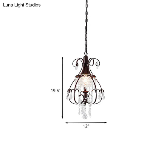 Pendulum Coffee Hanging Light - Elegant Crystal Heart Ceiling Lamp For Traditional Living Room