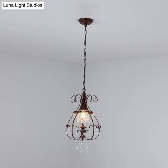 Pendulum Coffee Hanging Light - Elegant Crystal Heart Ceiling Lamp For Traditional Living Room