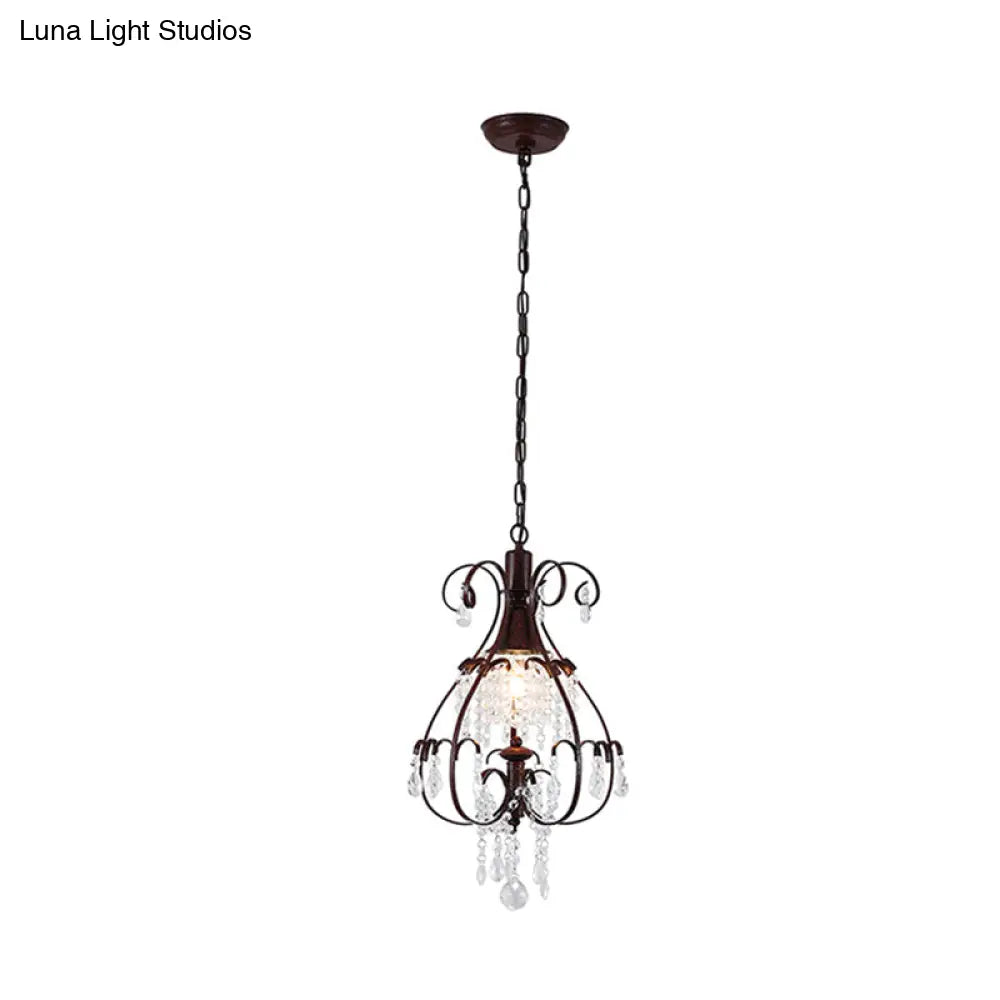 Pendulum Coffee Hanging Light - Elegant Crystal Heart Ceiling Lamp For Traditional Living Room