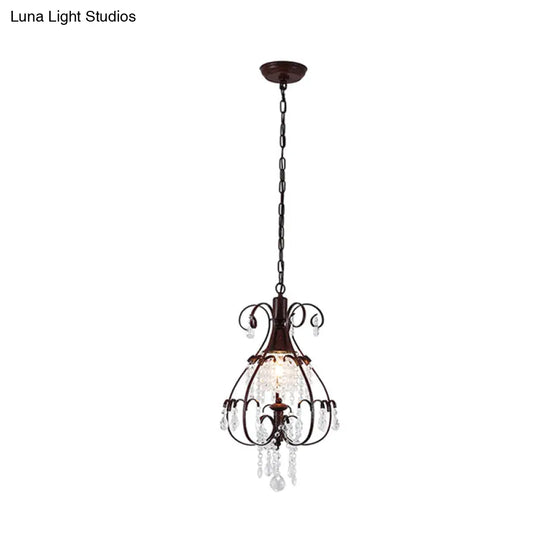 Pendulum Coffee Hanging Light - Elegant Crystal Heart Ceiling Lamp For Traditional Living Room