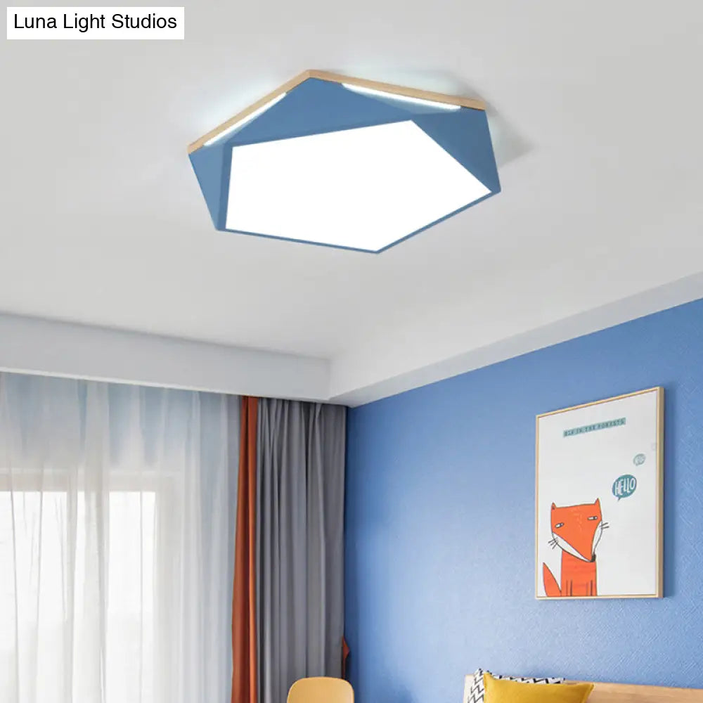 Pentagon Led Flush Mount Lamp In Acrylic White/Blue/Green - 12.5’/16.5’/20.5’ Wide