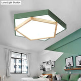 Pentagon Macaron Acrylic Led Flush Mount Lamp In White/Warm/Natural Light - Sizes 14/18/21.5 Green /
