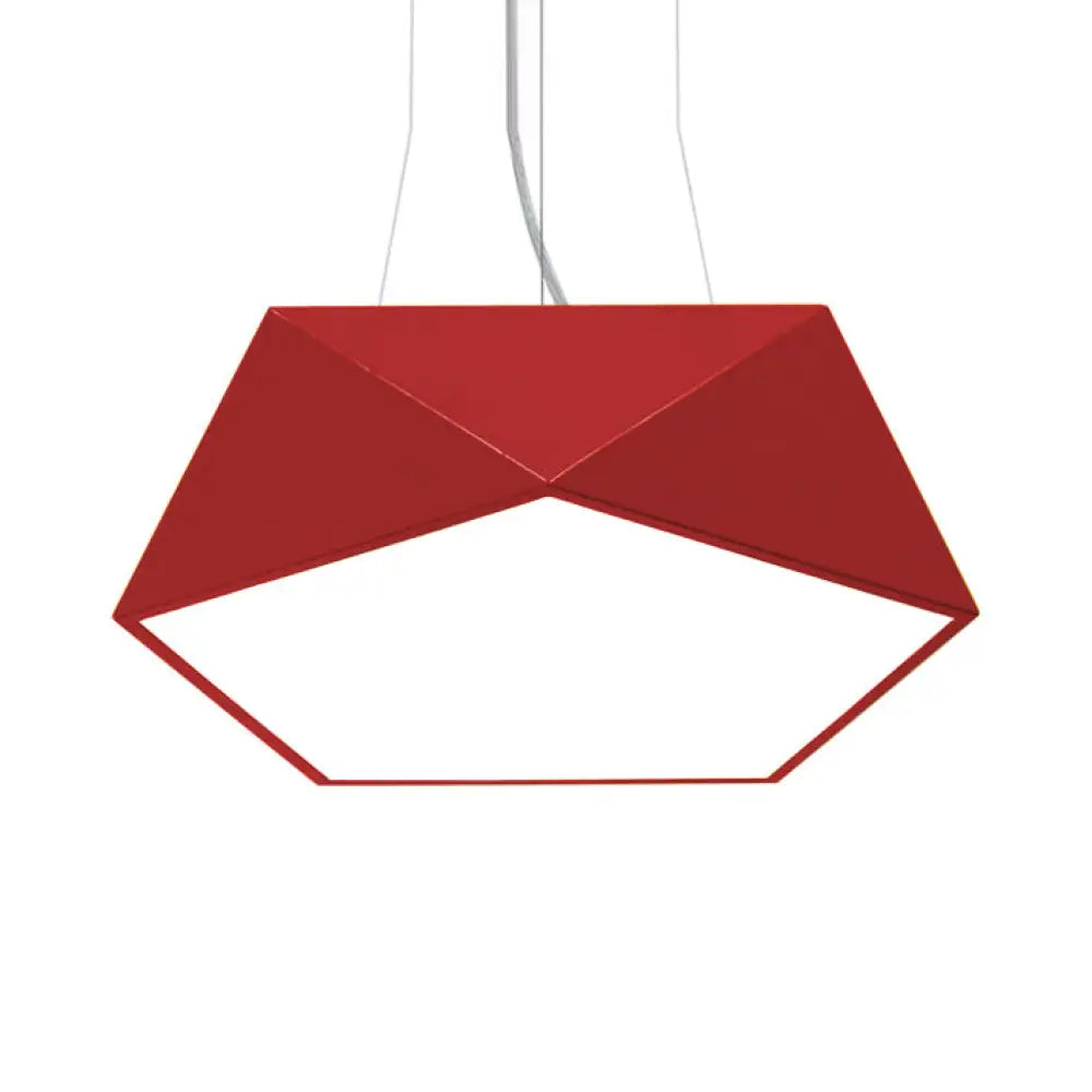 Pentagon Pendant Lighting Metal Ceiling Lamp Fixture With Led And Acrylic Diffuser Red / 16.5’