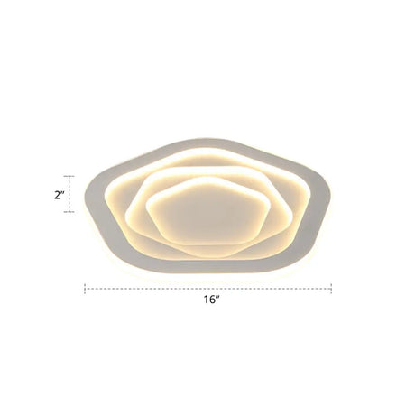 Pentagonal Flush Mount Led Ceiling Light In White Acrylic Minimalistic Bedroom Lighting / 16 Third