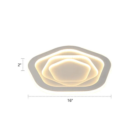 Pentagonal Flush Mount Led Ceiling Light In White Acrylic Minimalistic Bedroom Lighting / 16 Warm