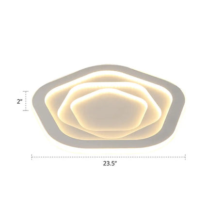 Pentagonal Flush Mount Led Ceiling Light In White Acrylic Minimalistic Bedroom Lighting / 23.5 Third