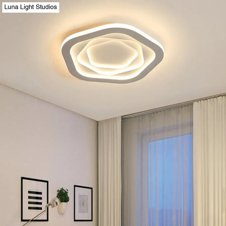 Pentagonal Flush Mount Led Ceiling Light In White Acrylic Minimalistic Bedroom Lighting