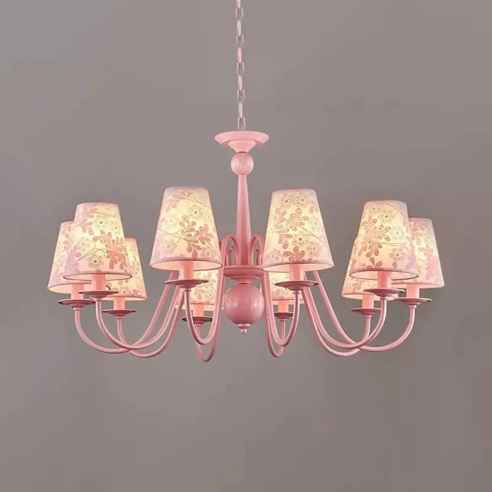 Petal Villa Pink Fabric Trapezoid Ceiling Chandelier - Modern Multi-Head Pendant 10 /