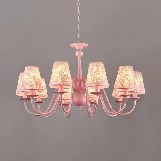 Petal Villa Pink Fabric Trapezoid Ceiling Chandelier - Modern Multi-Head Pendant 10 /