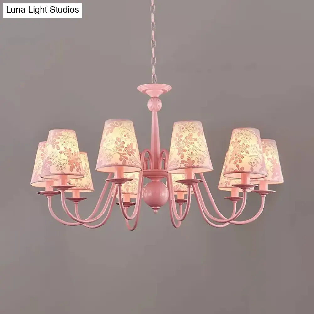 Petal Villa Pink Fabric Trapezoid Ceiling Chandelier - Modern Multi-Head Pendant
