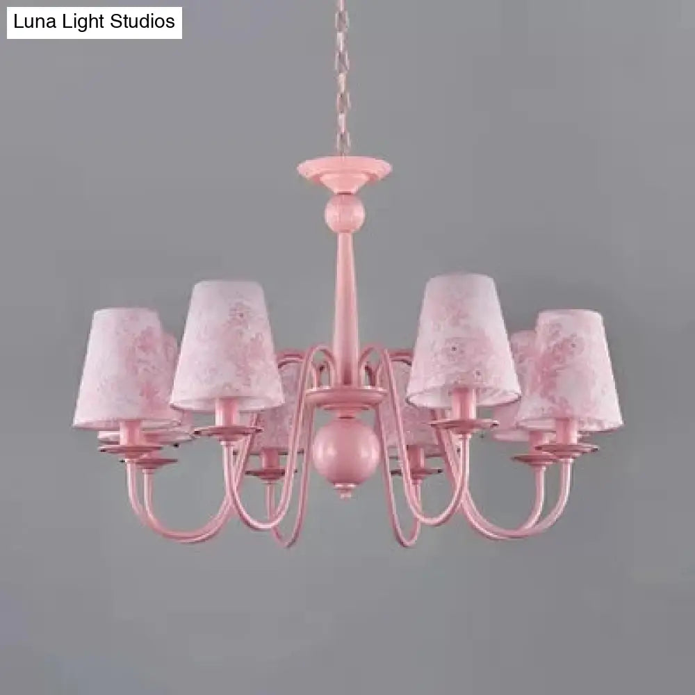 Petal Villa Pink Fabric Trapezoid Ceiling Chandelier - Modern Multi-Head Pendant