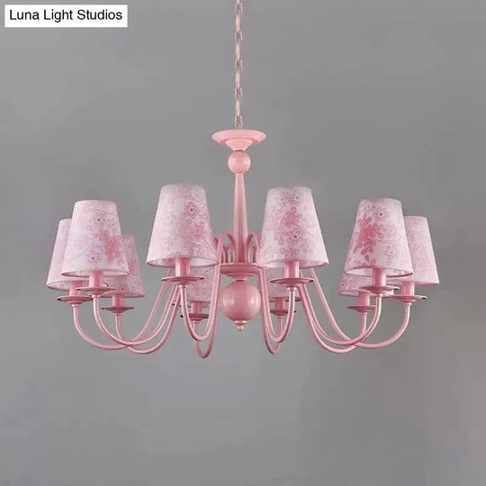 Petal Villa Pink Fabric Trapezoid Ceiling Chandelier - Modern Multi-Head Pendant