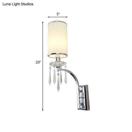 Pillar Wall Mounted Sconce Light In Chrome With Ribbed Fabric Shade - Ideal For Living Room