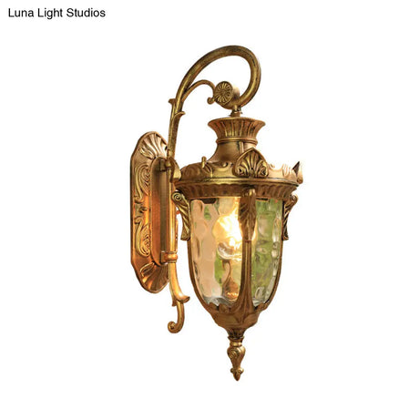 Pinecone Wall Sconce Outdoor Lighting In Gold/Black - Water Glass Countryside Lamp