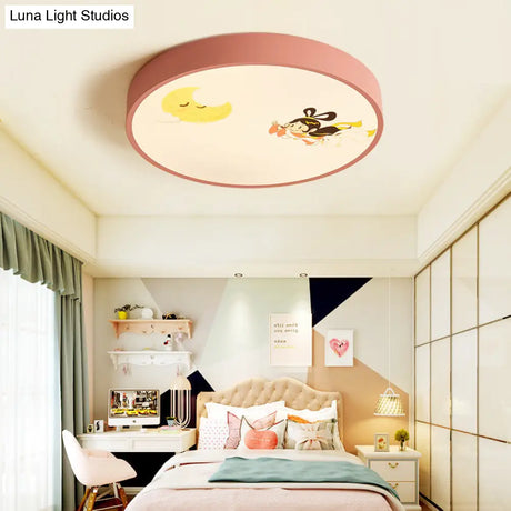 Pink Acrylic Flush Ceiling Light With Crescent & Fairy Baby Room Creative Lamp