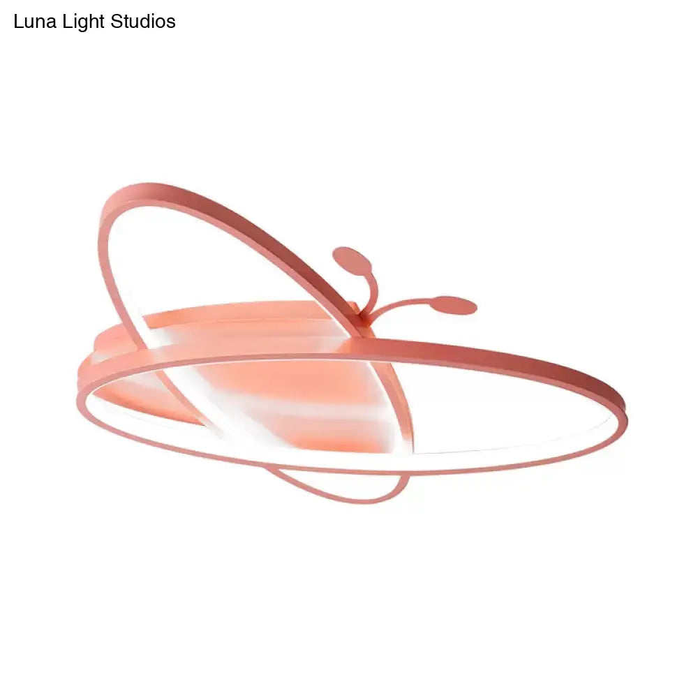Pink/Blue Butterfly Ceiling Lamp: Kids Iron Led Flush Mount Light For Kindergarten