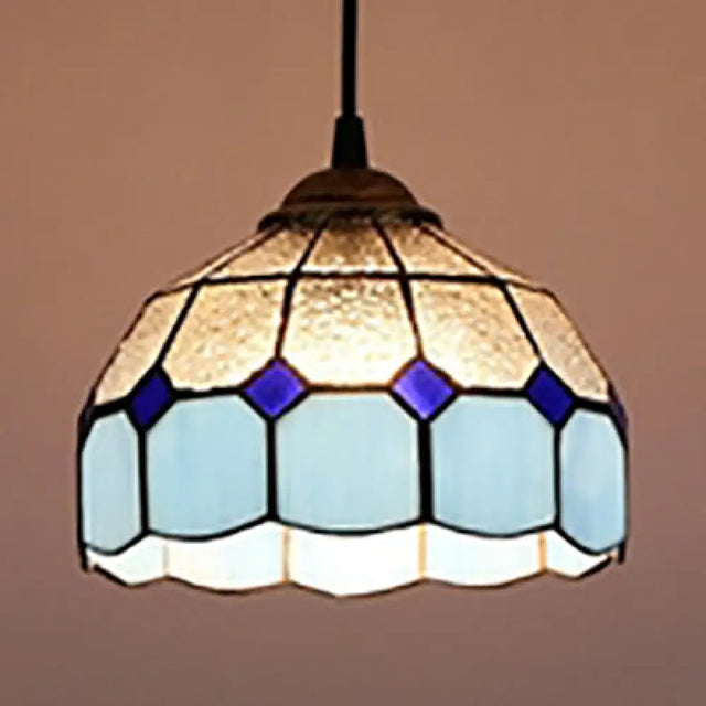 Pink/Blue/Orange Stained Glass Hemisphere Pendant Light - Tiffany-Style Suspension Lamp Blue