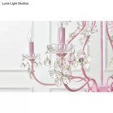 Pink Crystal Kids Metal Chandelier: Candle-Shaped Hanging Light With Clear Crystals For Dining Room
