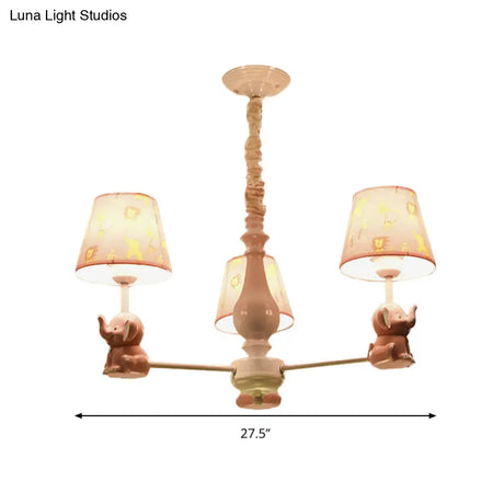 Pink Elephant Ceiling Lamp: Kids Hanging Pendant Light Fixture For Bedroom - 3/5/6/8 Lights Metal