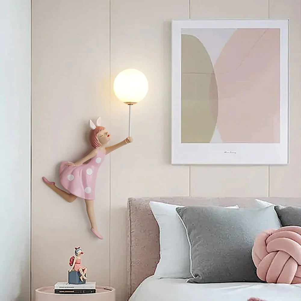 Rosa Mädchen-Wandlampe für Prinzessinnenzimmer, Mädchenzimmer